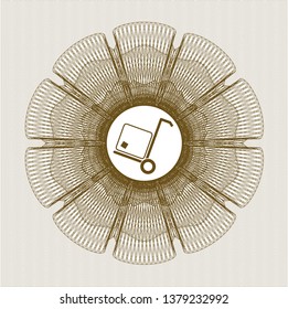 Brown passport rosette with cargo icon inside