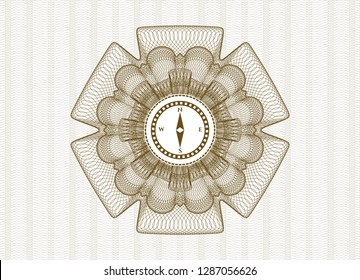 Brown passport rosette with compass icon inside