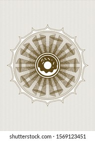 Brown passport rosette with donut icon inside