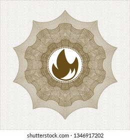 Brown passport rosette with fire icon inside
