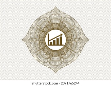 Brown passport rosette. with growth chart icon inside