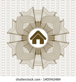 Brown passport rosette with home icon inside