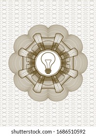 Brown passport rosette with idea icon inside