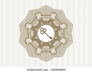 Brown passport rosette with key icon inside
