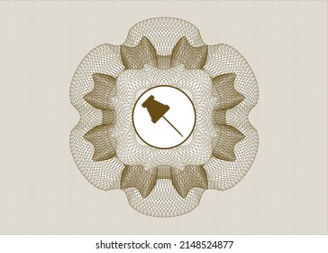 Brown passport rosette. with paper pin icon inside
