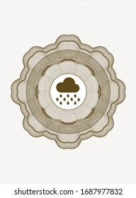 Brown passport rosette with rain icon inside