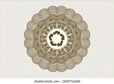 Brown passport rosette with recycle icon inside