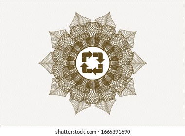 Brown passport rosette with recycle icon inside