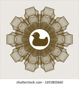 Brown passport rosette. with rubber duck icon inside