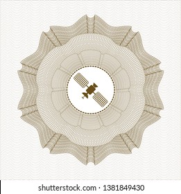 Brown passport rosette with satelite icon inside
