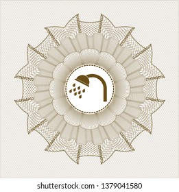 Brown passport rosette with shower icon inside