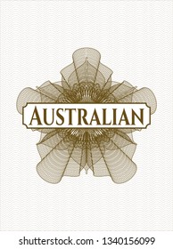 Brown passport rosette with text Australian inside