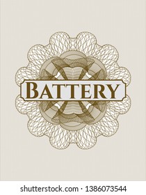Brown passport rosette with text Battery inside
