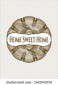 Brown passport rosette with text Home Sweet Home inside
