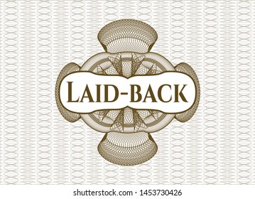 Brown passport rosette with text Laid-back inside
