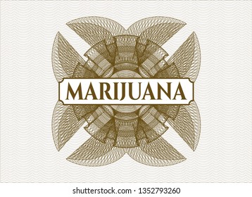 Brown passport rosette with text Marijuana inside