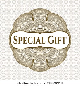 Brown passport rosette with text Special Gift inside