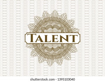 Brown passport rosette with text Talent inside