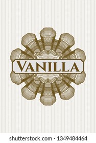 Brown passport rosette with text Vanilla inside