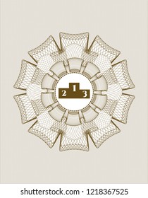 Brown passport rossete with podium icon inside