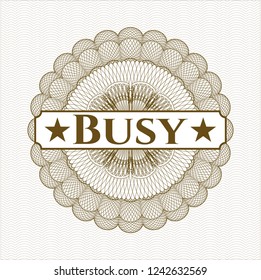 Brown passport rossete with text Busy inside