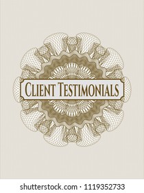 Brown passport rossete with text Client Testimonials inside