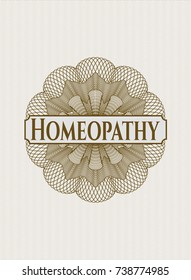 Brown passport rossete with text Homeopathy inside