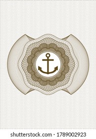 Brown passport style rosette. with anchor icon inside