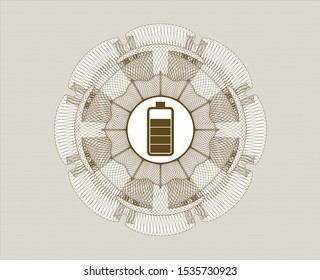 Brown passport style rosette with battery icon inside