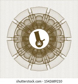 Brown passport style rosette with bong of marijuana icon inside