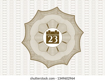 Brown passport style rosette with calendar icon inside