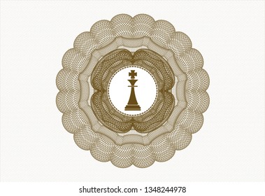 Brown passport style rosette with chess king icon inside