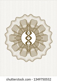 Brown passport style rosette with dna icon inside