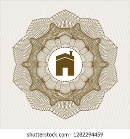 Brown passport style rosette with house icon inside