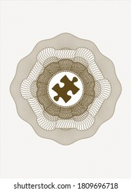 Brown passport style rosette. with jigsaw puzzle piece icon inside