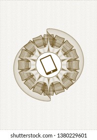 Brown passport style rosette with mobile phone icon inside