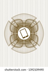 Brown passport style rosette with mobile phone icon inside