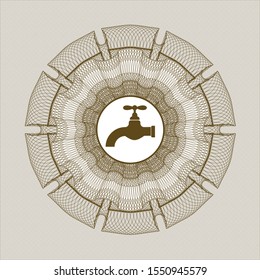 Brown passport style rosette with tap icon inside