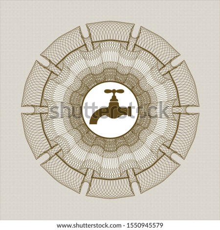 Brown passport style rosette with tap icon inside