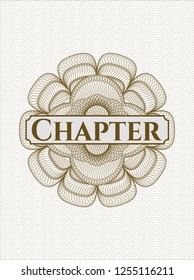 Brown passport style rosette with text Chapter inside