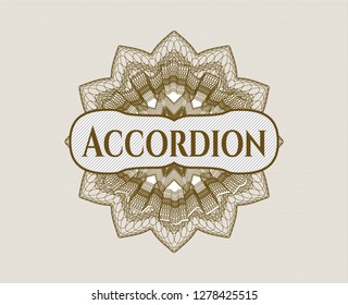  Brown passport style rosette with text Accordion inside