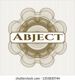 Brown passport style rosette with text Abject inside