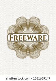 Brown passport style rosette with text Freeware inside