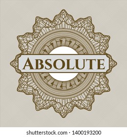 Brown passport style rosette with text Absolute inside