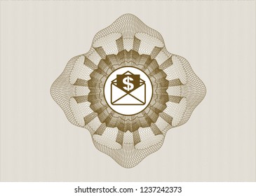 Brown passport style rossete with envelope with paper with money symbol inside icon inside