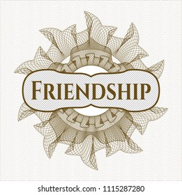 Brown passport style rossete with text Friendship inside