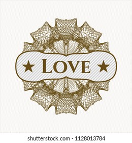 Brown passport style rossete with text Love inside
