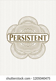 Brown passport style rossete with text Persistent inside