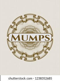 Brown passport style rossete with text Mumps inside