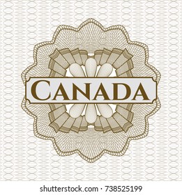 Brown passport style rossete with text Canada inside